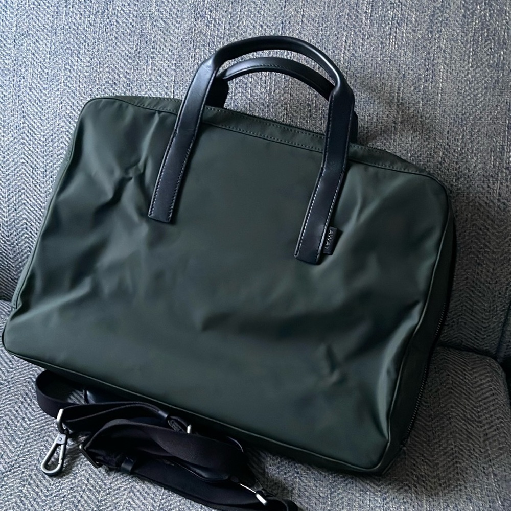 Away Travel Laptop KO Monogram Green Nylon/Black Leather Handle Zip Around Bag